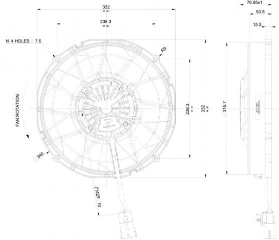 KingClima Condenser Fan for Spal VA89-BBL328-94A
