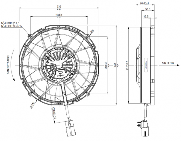 KingClima Condenser Fan for Spal VA89-BBL342-94A